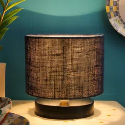 Devansh Blue Wooden Traditional Cylindrical Shaped Table Lamp-31