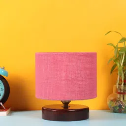 Devansh Pink Wooden Cylindrical Shaped Table Lamp-11
