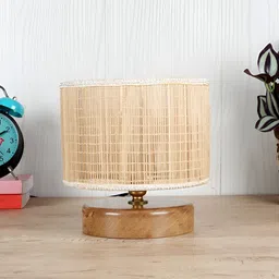 Devansh Beige Wooden Cylindrical Shaped Table Lamp-47