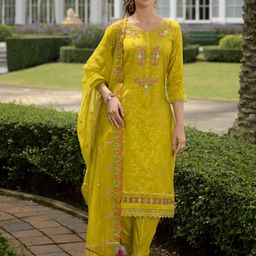 Varanga Floral Embroidered Thread Work Straight Kurta With Trousers And Dupatta-image-18