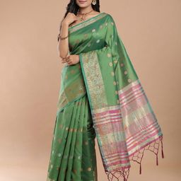 House of Pataudi Floral Woven Design Zari Banarasi Jacquard Saree With Blouse Piece-picture-29