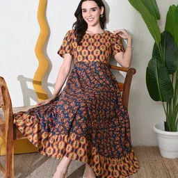 DECKEDUP Women Floral Printed Fit & Flare Maxi Dress-image-1