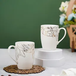 Vola Global LLP Fiori White & Gold Toned 2 Pieces Printed Glossy Mugs 230ml-22