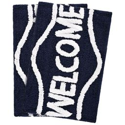 Aura Blue & White 2 Pieces Welcome Microfibre Rectangle Anti-Skid Doormats-48