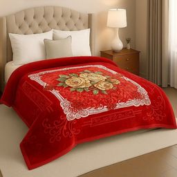 Aura Red & Yellow Floral Mink Mild Winter 500 GSM Double Bed Blanket-picture-30