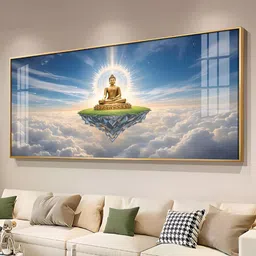 THE NEXT DECOR Majestic Buddha In Cloud Glass Finish Horizontal Wall Art-image-15