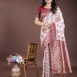Astita Floral Printed Zari Saree With Blouse Piece-image-39