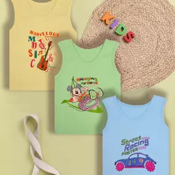 Mega style Infants Pack Of 3 Printed Cotton Vest-MS-3100-P3_05-0-3M-image-25