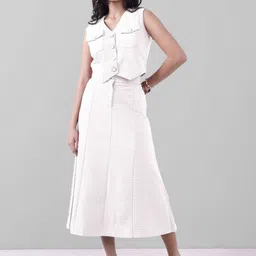 Bonnaty V Neck Top With Skirt Co-Ords Set-image-68