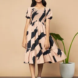 ZWERLON Print Puff Sleeve A-Line Midi Dress-11