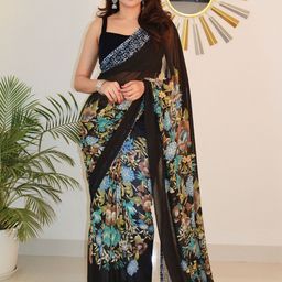 SANJANA SILK Floral Pure Georgette Bagh Saree-image-57