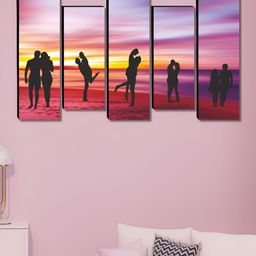 SAF Blue & Red 5 Pieces Wood Couples Wall Art-32