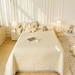JC HOME Beige & Red Printed Double Bed King Cover With Pillow Covers-picture-4