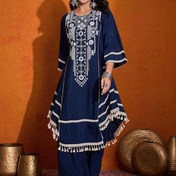 Moda Rapido Women Ethnic Motifs Embroidered Regular Mirror Work Kurta with Palazzos-picture-5