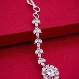 Kushal's Fashion Jewellery Women White Gold-Plated Ethnic Zircon Maang Tikka-picture-47