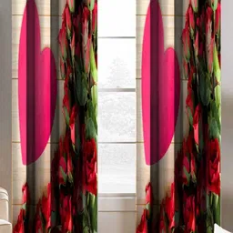 Aura Beige & Red Set of 2 Floral Long Door Curtain-54