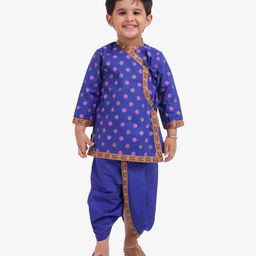 Bownbee Full Sleeves Motif Design Kurta With Dhoti - Blue-image-19