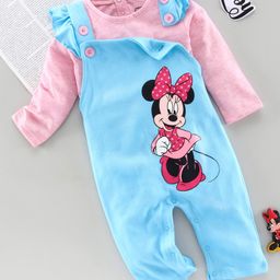 Babyhug Full Length Dungaree With Inner T-Shirt Minnie Mouse Print - Pink Blue-image-114