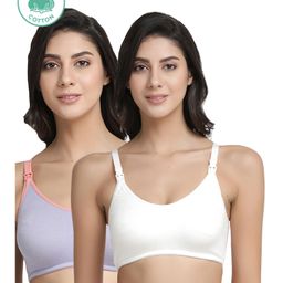Inner Sense Pack Of 2 Organic Cotton Antimicrobial Solid Colour Nursing Bra - White & Grey-image-17