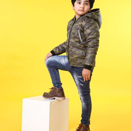 Babyhug Camo Print Full Sleeves Jacket With Hood - Green-18