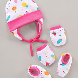 OHMS Cap Mittens & Booties Fruits Print - Multicolour-1
