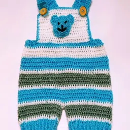Knits & Knots Sleeveless Bear Design Dungaree - Blue Grey & White-picture-34