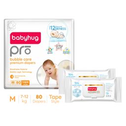 Babyhug Pro Bubble care premium Tape Style Diaper Medium - 80 Pieces & Babyhug Advanced 99 Water Wipes - 72 pieces -(Pack of 2)-image-85