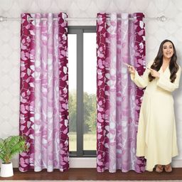 HOKIPO Pink & Purple 2 Pieces Floral Printed Room Darkening Window Curtains-32