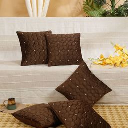 SOKNACK Coffee Brown 5 Pieces Velvet Square Cushion Covers-image-54
