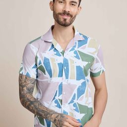 choiceit Men Regular Fit Cuban Collar Abstract Printed Cotton Casual Shirt-image-83