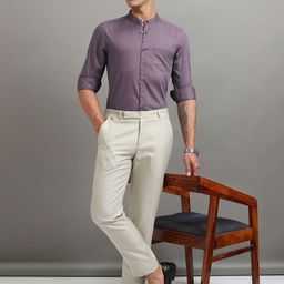 HIGHLANDER Men Mandarin Collar Solid Cotton Casual Shirt-image-51