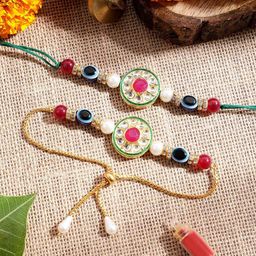 Sangria Beaded Bhai Bhabhi Thread Rakhis With Roli & Chawal-image-45