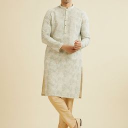 Manyavar Geometric Embroidered Chikankari Mandarin Collar Straight Kurta With Trousers-image-82