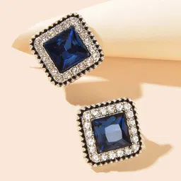 AGARWALPRODUCT Silver-Plated Artificial Rhinestone Studded Square Studs-picture-21