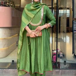 Navlik Women Ethnic Motifs Embroidered A-Line Kurta with Trousers & With Dupatta-image-84