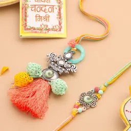 Sangria Artificial Beaded Bhaiya Bhabhi Rakhi With Roli Chawal Chandan & Mishri-19