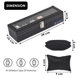 Kuber Industries Black Textured Rectangular 6 Slots Watch Organizer image 4