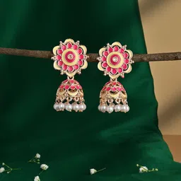 Fida Gold-Plated Pearls Beaded Floral Jhumkas-image-47
