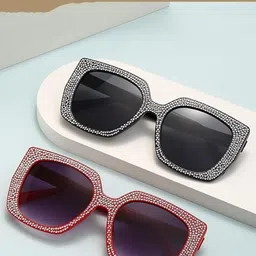 AUGEN Unisex Grey Lens & Red Oversized Sunglasses with-13