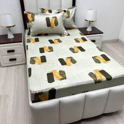 Pure Decor Lounge Fur Green Printed 330 TC Pure Cotton Single Bedsheet Set 1.73 m x 2.36 m-picture-34