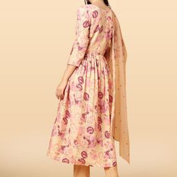 Anouk Rustic Floral Printed V-Neck Empire Zari A-Line Kurta & Trousers With Dupatta image 3