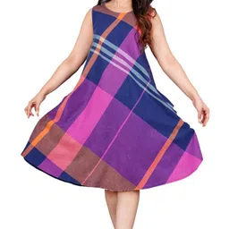 BAESD Checked Round Neck Sleeveless Fit & Flare Dress-image-28