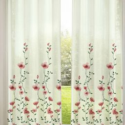 URBAN SPACE White & Red 2 Pieces Floral Printed Sheer Long Door Curtains-picture-15