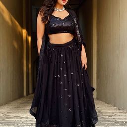 FABPIXEL Embroidered Sequinned Kalamkari Semi-Stitched Lehenga & Unstitched Blouse With Dupatta-image-63