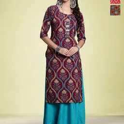 Moda Rapido Selection Of 3 Floral Printed Round Neck Straight Kurtas-image-36