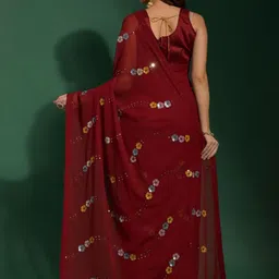 CANIZZARO Floral Sequinned Pure Georgette Saree-picture-11