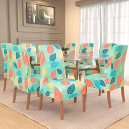 Kuber Industries 8-Pcs Green & Yellow Printed Stretchable Table Chair Cover-18