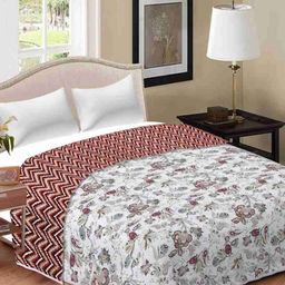 Comfowell Red & White Floral Printed AC Room Cotton 210 GSM Reversible Double Bed Dohar-28