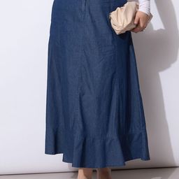 SASSAFRAS Curve Pure Cotton Flared Tencil Frill Hem Midi Skirt-picture-20
