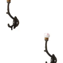 IndianShelf White & Black 2 Pieces Printed Ceramic Wall Hooks-7